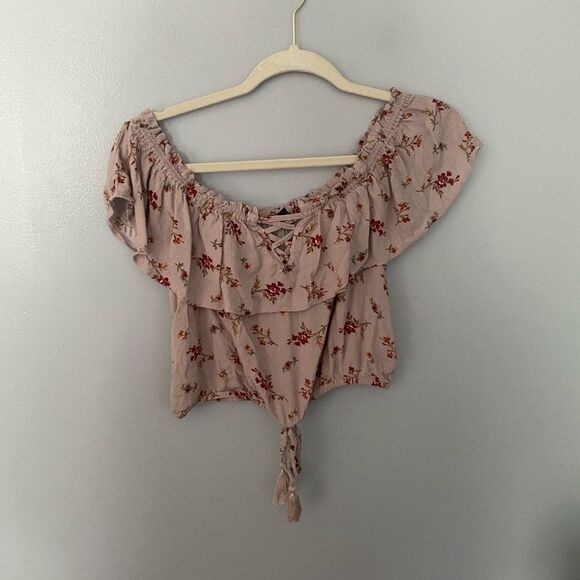 AEO Ruffle mauve floral crop top M - Picture 1 of 6
